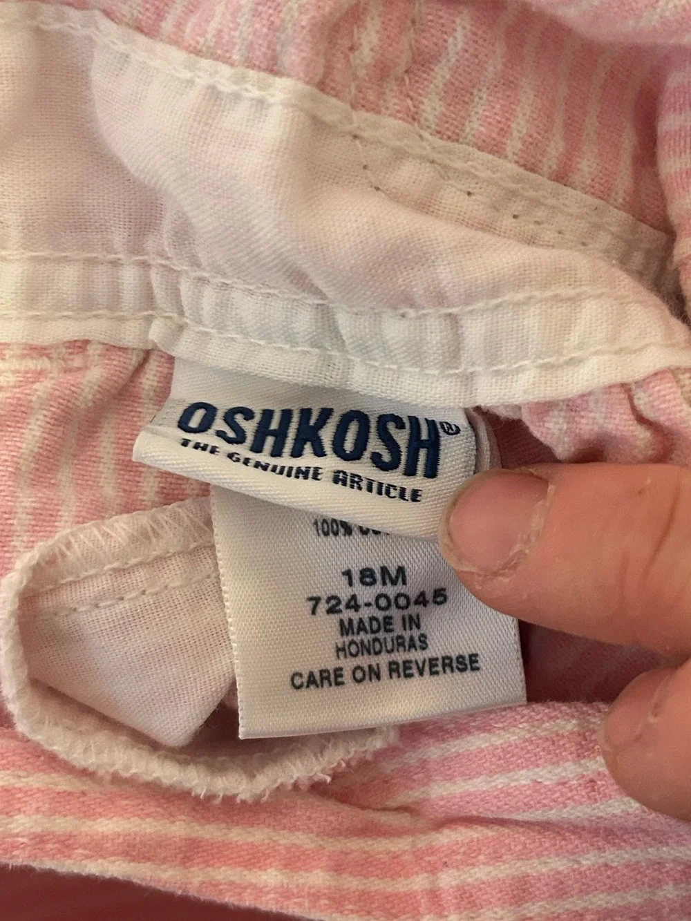 Vintage OshKosh B'gosh Light Pink Striped Girls Shortalls Sz 18 Mo